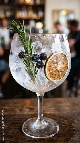 Copa glass of gin tonic with dried orange slice