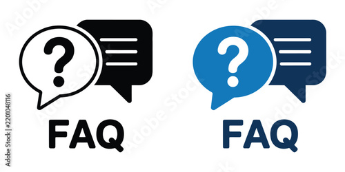faq icon with speech bubbles, question mark and text lines for customer support and help