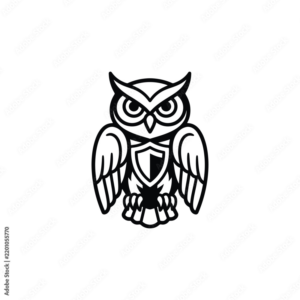 Fototapeta premium Stylized Owl Emblem with Shield Design.
