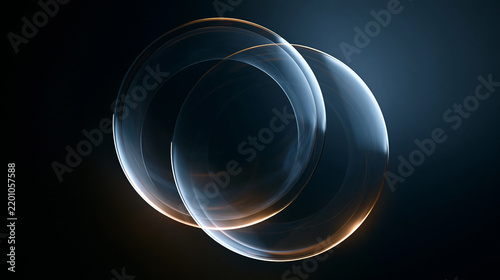 Glowing abstract circular light rings on dark background concept