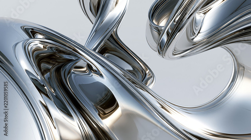 Liquid chrome metallic fluid surface with smooth flowing waves background