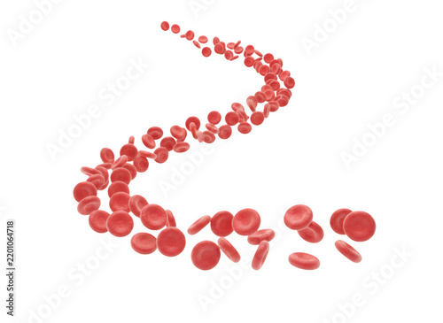 A swirling stream of red cells moving through a dark space, representing biological circulation and human health science concepts isolated on a transparent background