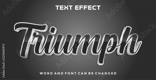 Triumph 3D Text Effect with Silver Metallic Chrome Script Lettering and Dark Grey Background