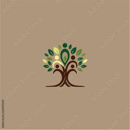 Creative Tree Emblem Featuring Human Silhouettes as a Representation of Life and Relationships