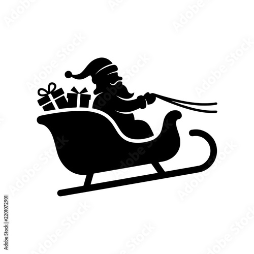 Santa Claus in Flying Sleigh Silhouette