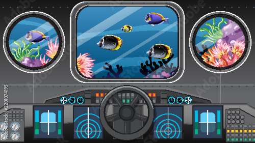 Submarine Cockpit View of Tropical Fish and Coral Reef