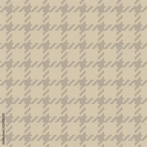 Beige houndstooth pixel seamless pattern vector background, geometric dogtooth ornament for textile and wallpaper