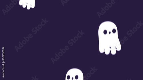 Cute cartoon ghosts floating on a dark purple background, perfect for Halloween designs or spooky themes
