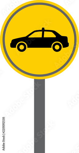 Yellow Circular Taxi Stop Traffic Sign Illustration on White