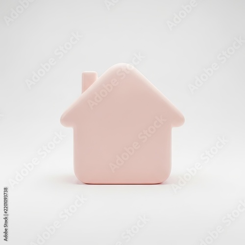 Minimalist Pink House Shape Object on White Background.