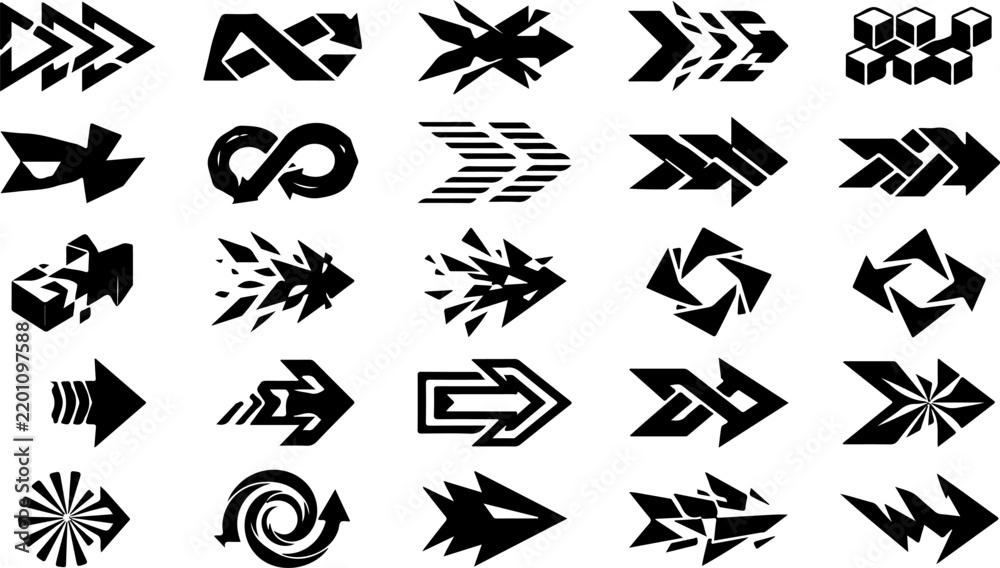 Fototapeta premium Abstract Geometric Tech Arrow Vector Icon Set for UI Design