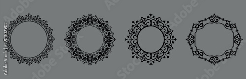 Set of decorative frames Elegant vector element for design in Eastern style, place for text. Floral black and gray frames. Lace illustration for invitations and greeting cards