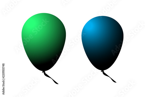 Two colorful green and blue party balloons isolated on transparent background