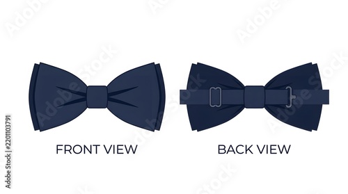 Dark Blue Bow Tie Front and Back View Flat Design Illustration