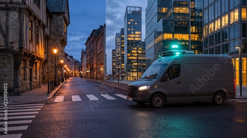 Autonomous Van at Dusk