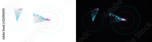 Obraz na płótnie A PNG image of a Digital radar scanning interface displaying glowing neon pink a