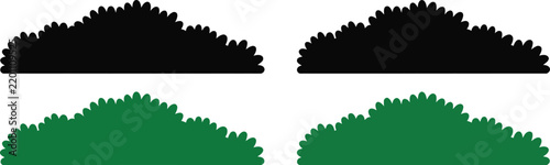 Cartoon bush silhouette set featuring black and green foliage shapes for garden landscaping, nature scenes, parks, and decorative designs