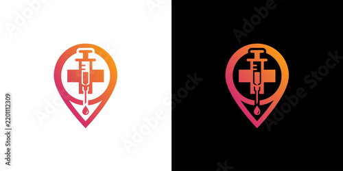 Medical Location Pin With Syringe and Cross