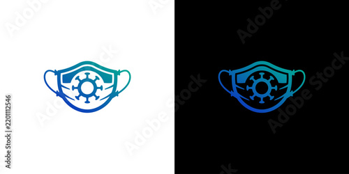Surgical Mask With Covid-19 Icon On White And Black Backgrounds