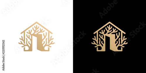 Golden House Logo with Tree and Open Door
