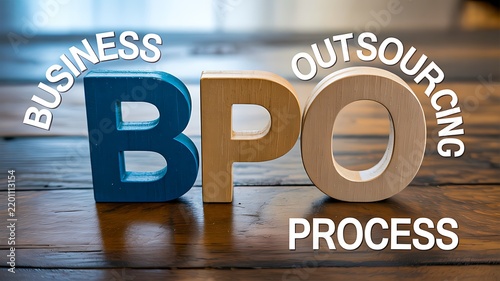 Bpo business outsourcing process concept with large letters and modern corporate presentation