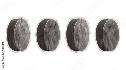 ice hockey puck , newspaper collage cutout set PNG
