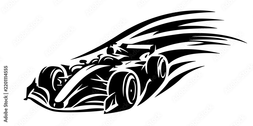 Obraz premium Formula one racing car symbol with dynamic flowing lines representing speed