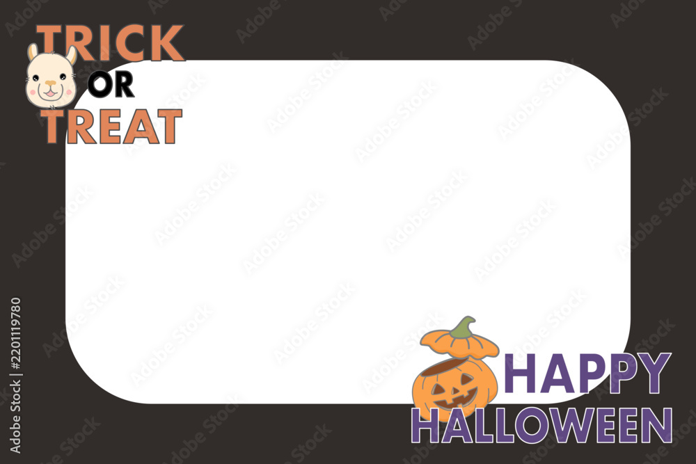 Fototapeta premium Trick or Treat Halloween Alpaca and Pumpkin Frame Template