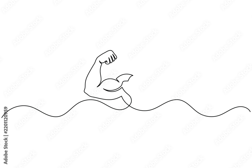 Obraz premium Human arm bicep muscle flexed pose continuous one line drawing minimalist workout fitness vector illustration