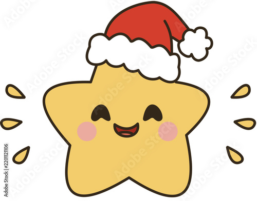 Cute sparkling Christmas star character, hand drawn holiday icon vector illustration