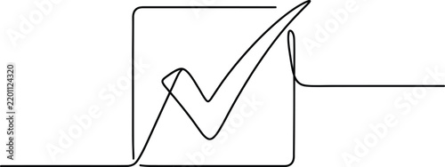 Continuous one line drawing of a check mark in a box