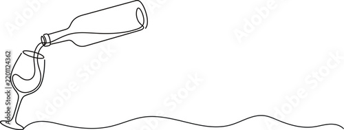 Continuous line drawing of wine being poured into a glass