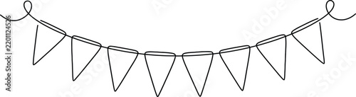 Black line drawing of party bunting flags