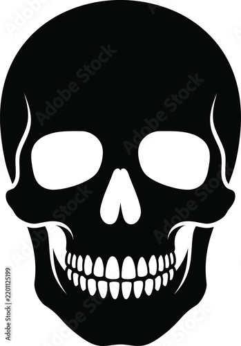 Skull silhouette vector icon, black human cranium graphic symbol, spooky anatomy illustration