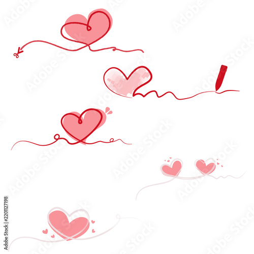 Collection of Minimalist Red Heart Continuous Line Art Drawings Representing Love, Connection, and Health on White Background