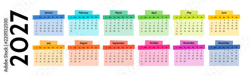 Calendar for 2027 isolated on a white background