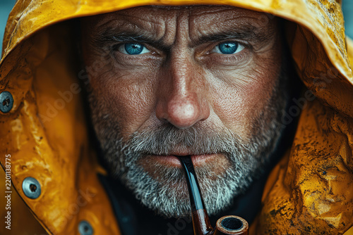 Portrait of a 45-Year-Old Sailor Smoking a Pipe