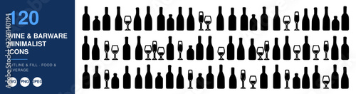 Wine and Barware Icons, Minimalist Design Set, Beverage Illustration, Food Service Concept, Svg Graphic Elements.