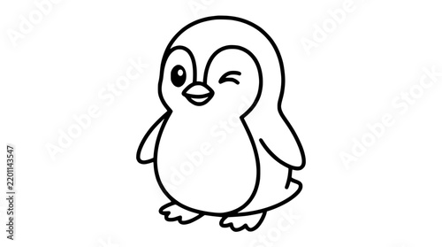 Cute winking penguin outline character vector illustration