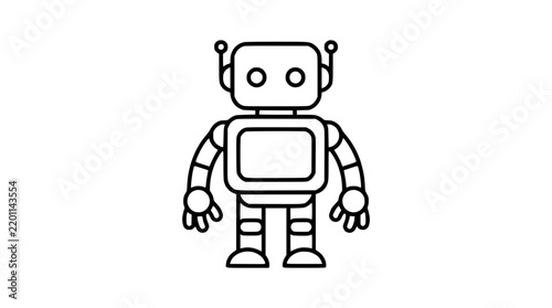 Minimalist outline illustration of a friendly vintage robot character