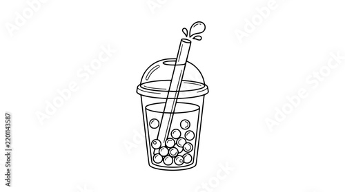 Bubble tea plastic cup line art vector illustration