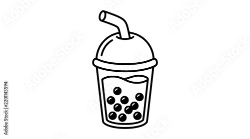 Bubble tea drink icon with boba pearls and straw linear vector