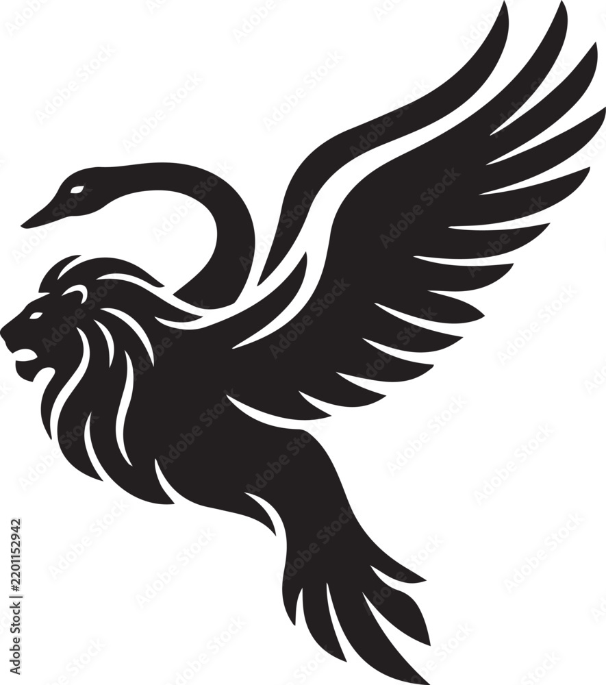 Fototapeta premium flying swan lion silhouette vector icon illustration with white background