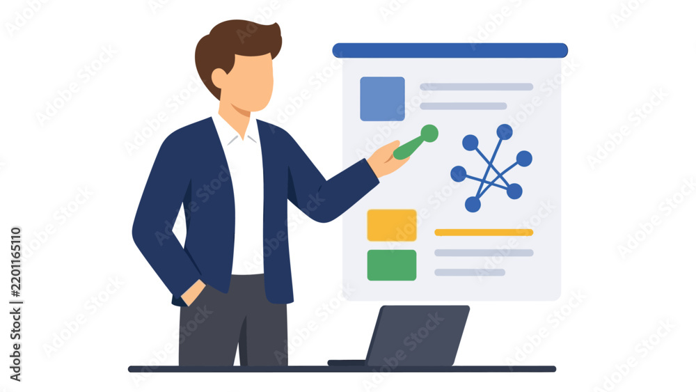 Obraz premium Businessman Presenting Network Diagram on Transparent Screen