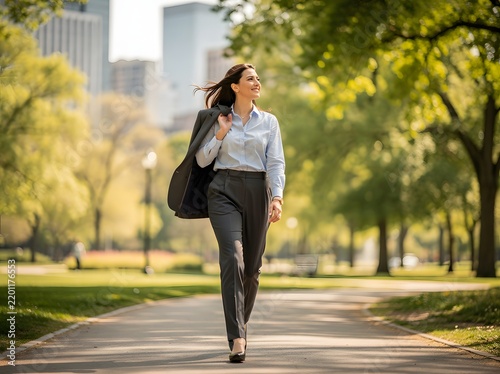 Confident Businesswoman Walking Through Park