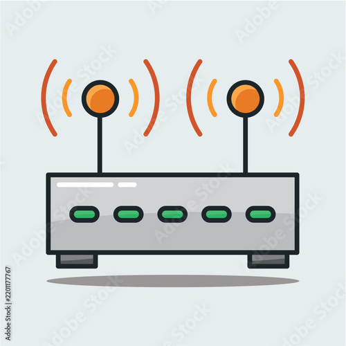 Wireless WiFi Router with Signal Waves and Network Connection Icon Illustration