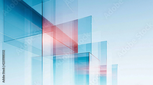 Dynamic Abstract Architectural Cubes with Blue and Red Transparency.
