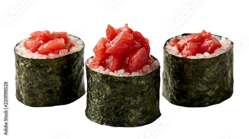 Obraz na plátne Fresh spicy tuna gunkan maki sushi rolls wrapped in nori seaweed
