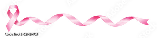 International Symbol of Breast Cancer Awareness Month Pink Ribbon on White Background. Long horizontal ribbon. Vector illustration