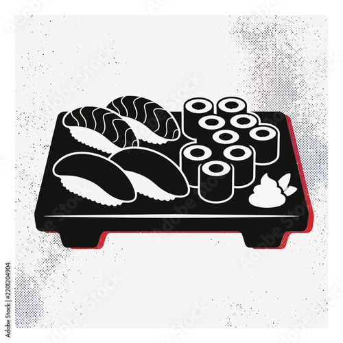 Grilled Sushi and Rolls on Electric Grill Pan.